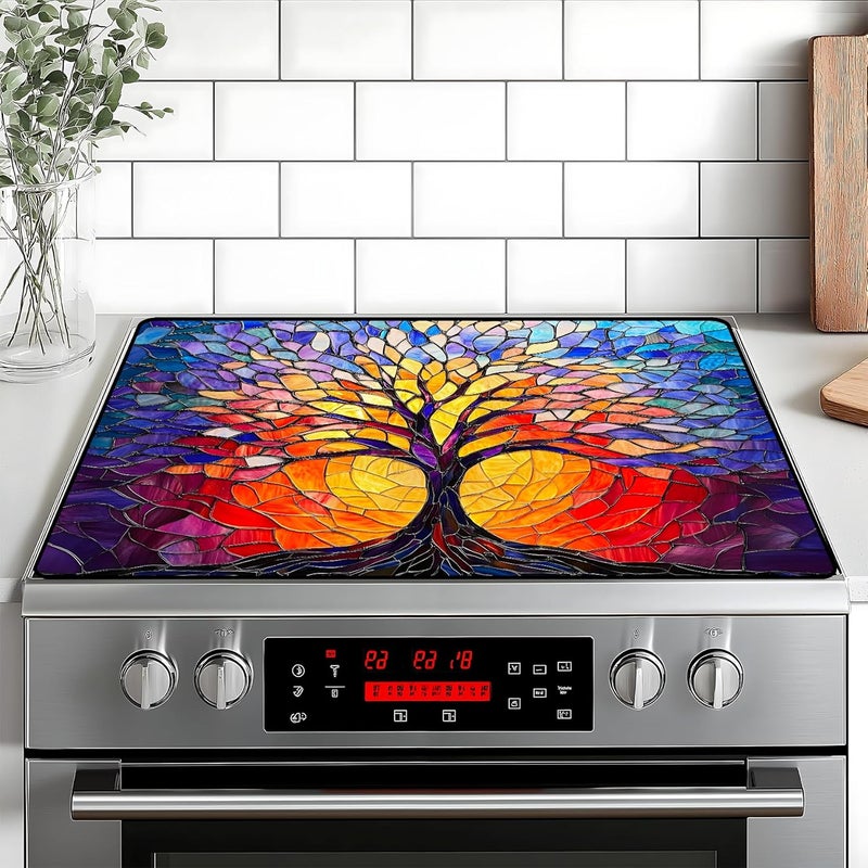 BVBOX Stove Top Cover Retro Flower Gas Stove Top Cover for Home Decoration Kitchen Pad Non-Stick Washable Cooktop Covers Countertop Protector Keep Stove Clean 28"x20" (Tree of Life-2) - Image 1